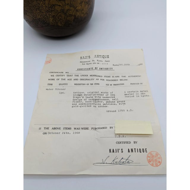 Antique Edo Period Bronze Water Pitcher in Sen Rikyu's Style For Sale - Image 11 of 13