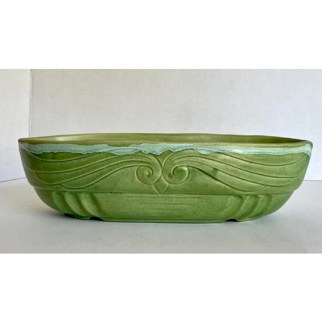 Mid 20th Century F. P. Usa Green Pottery Glazed Oval Bowl For Sale - Image 12 of 12