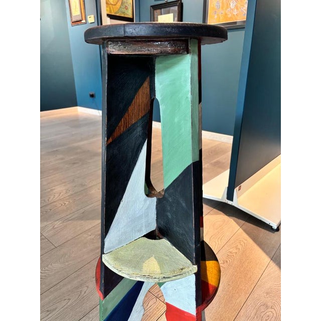 1920s Futurist Stool in Tempera on Wood by Vittorio Osvaldo Tommasini for Farfa, 1920s For Sale - Image 5 of 11