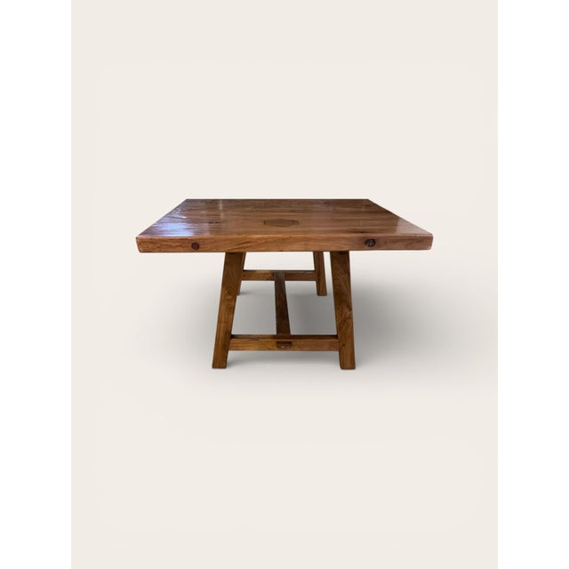 1970s Vintage Hand Crafted Solid Wood Dining Table With Two Benches For Sale - Image 5 of 12