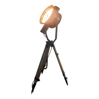 Industrial Searchlight Floor Lamp on PZO STG 4 Tripod, Poland, 1970s For Sale