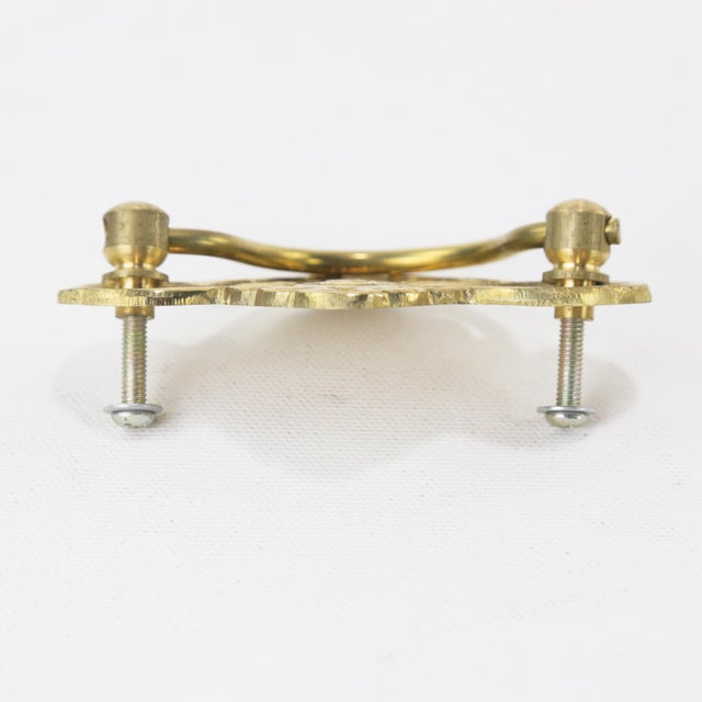 Pair of Vintage Brass Cabinet Drop Pulls With Sunburst Fan Design For Sale - Image 4 of 8