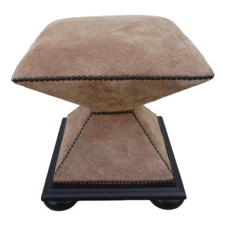 Baker Furniture Hourglass Ottoman or Stool -Tan Suede For Sale