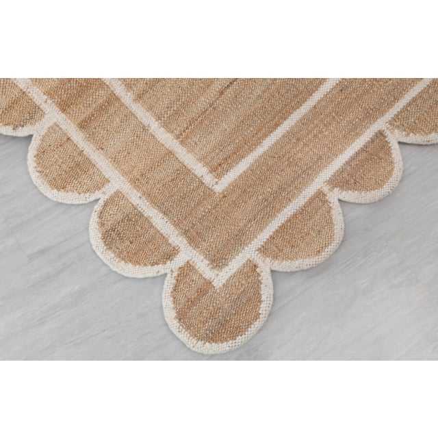 White Jute Wool Premium Handwoven (Not Braided) Scalloped Rug 9x12 Ft. For Sale - Image 12 of 12