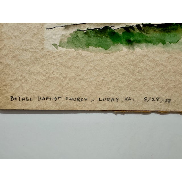 Henry Emil Salloch Original Watercolor on Paper Bethel Baptist Church, Luray Va. 1957. For Sale - Image 4 of 7