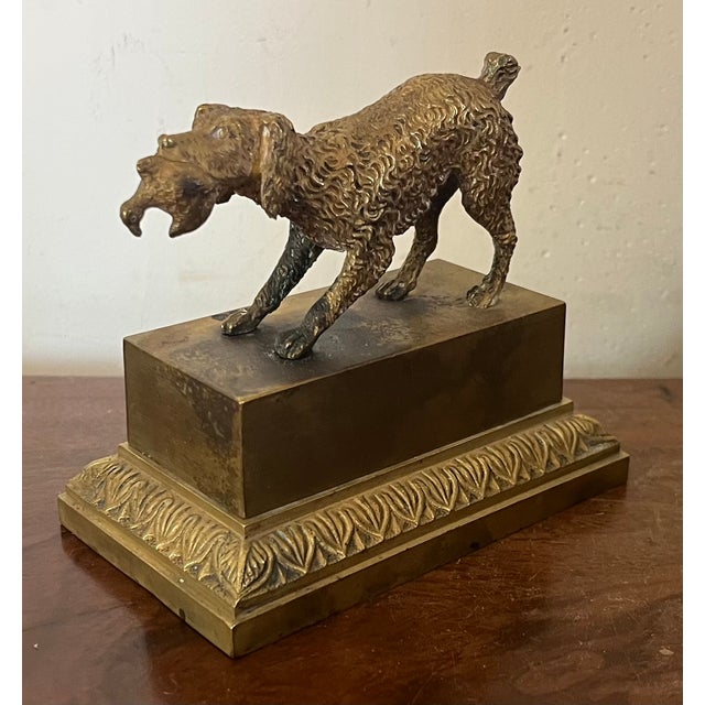 Bronze Antique 19th Century French Charles X Bronze Hunting Bird Dog Inkwell For Sale - Image 8 of 11