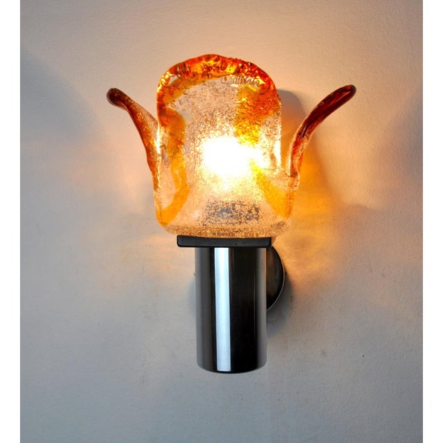 AVMazzega Frosted Murano Glass Wall Lamp from Mazzega, Italy, 1960s For Sale - Image 4 of 8