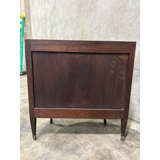 Antique French Louis XV Style Demilune Commode With Marble Top, Marquetry Inlay & Ormolu Mounts For Sale In San Francisco - Image 6 of 17