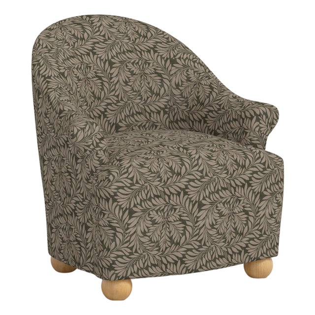Stoffer Home x Cloth & Company Marie Bun Foot Chair in Geogian Vine Olive and Mauve For Sale