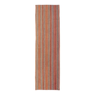 Mid-20th Century Hand-Woven Kilim Runner With Vertical Stripes 4'9 X 17'2 For Sale