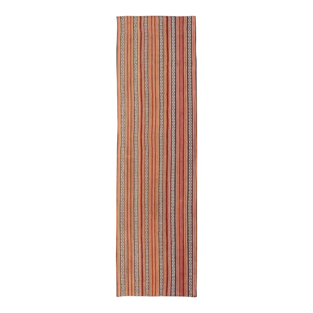 Mid-20th Century Hand-Woven Kilim Runner With Vertical Stripes 4'9 X 17'2 For Sale