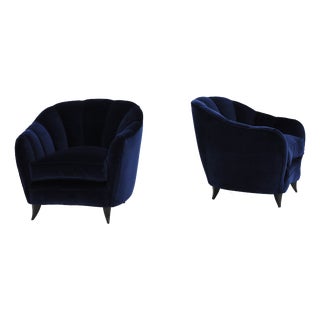 Mod. Shell Chairs in Deep Blue Velvet by Gio Ponti for Case E Giardini, Italy, 1950, Set of 2 For Sale