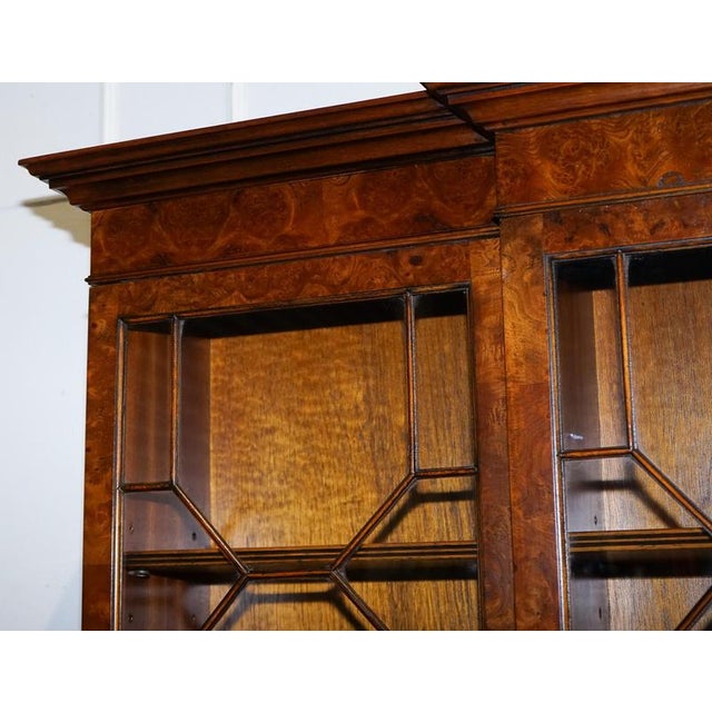 Wood Large Georgian Burr Walnut Breakfront Display Cabinet For Sale - Image 7 of 18