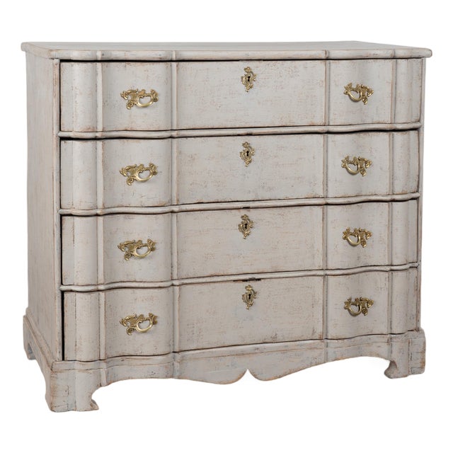 Large 19th Century Gray Rococo Chest of Four Drawers For Sale