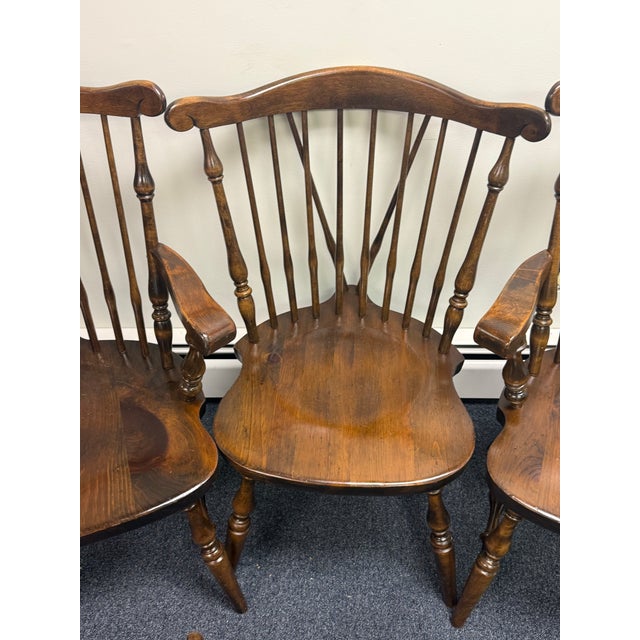 1980s Vintage Ethan Allen Antiqued Pine Old Tavern Duxbury Chairs - Set of 4 For Sale - Image 5 of 12