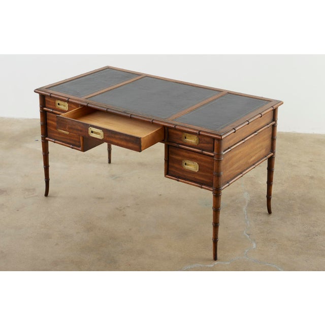 Midcentury Faux Bamboo Leather Top Writing Desk by Drexel Chairish