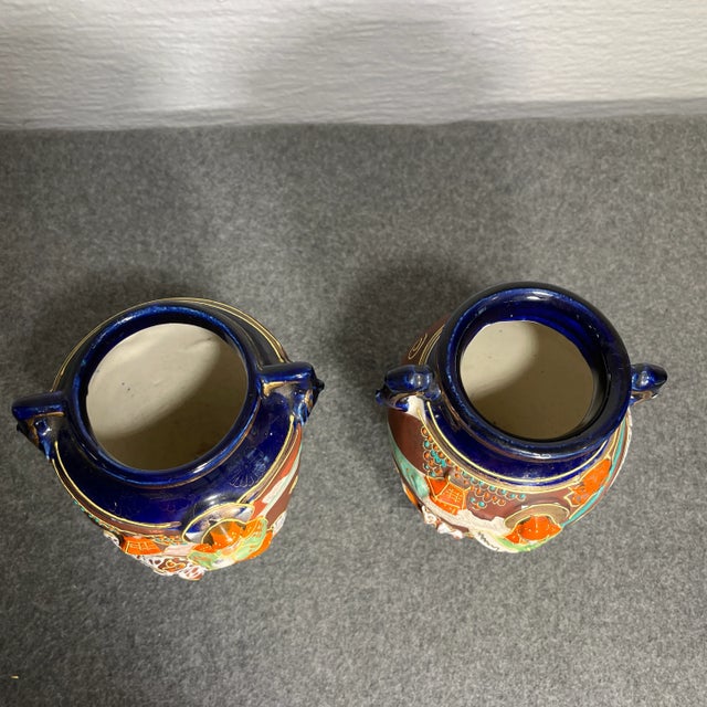 Late 20th Century Vintage Pair of Japanese Satsuma Morriage Decorated Vases For Sale - Image 5 of 8