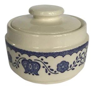 Mid 20th Century Vintage Blue and White Ceramic Lidded Dish