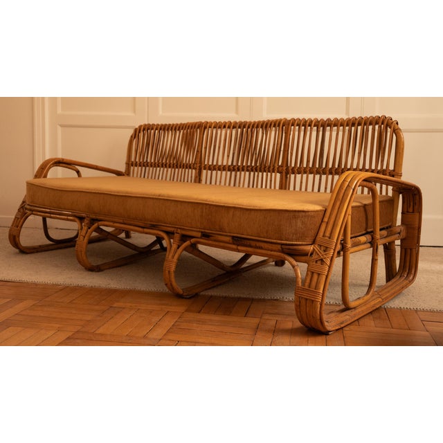 3 seats sofa produced by Dal Vera. Italy, 1960s. Bamboo, Guinea cane, wicker. Very good vintage condition. The mattress...