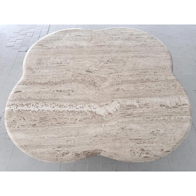 Large Mid-Century Modern Clover Coffee Table in Travertine and Dark Oak, 1970s For Sale - Image 17 of 18