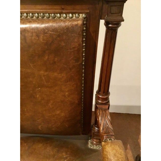 Antique Carved Wood Brown Leather Arm Chairs - a Pair For Sale - Image 9 of 12