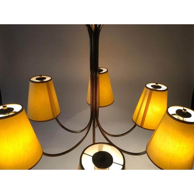 Large Austrian Chandelier with Six Shades in Brass from Josef Frank, 1954 For Sale - Image 12 of 15