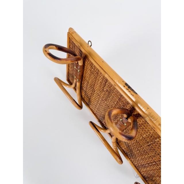 Large Bamboo Rattan and Woven Cane Wall Coat Rack, Italy, 1970s For Sale - Image 6 of 18