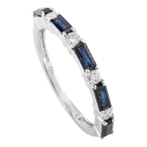 Blue Sapphire and Diamond Dainty Band Ring in 18k White Gold Ring Size 7 (All Sizes Available)