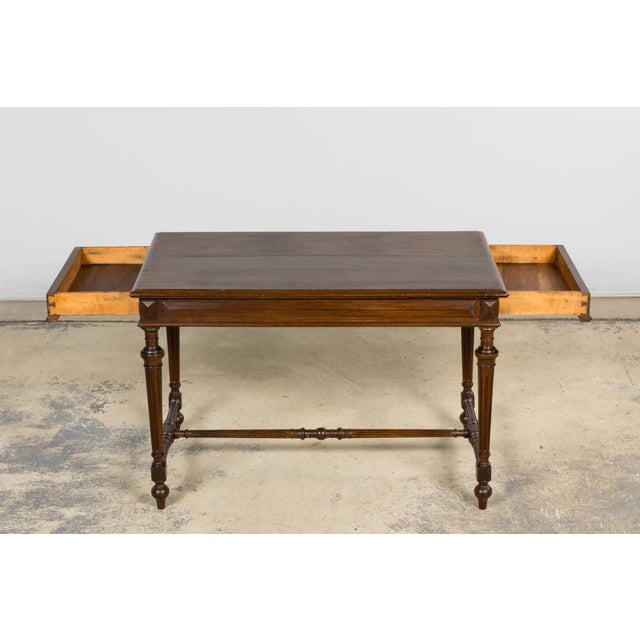 Wood Late 19th Century French Louis XVI Style Walnut Writing Table With Side Drawers For Sale - Image 7 of 18