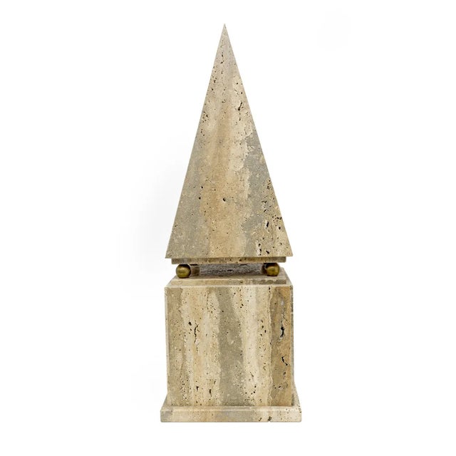 Metal Minimalist Italian Roman Travertine Obelisks, Italy, 1970s, Set of 2 For Sale - Image 7 of 9