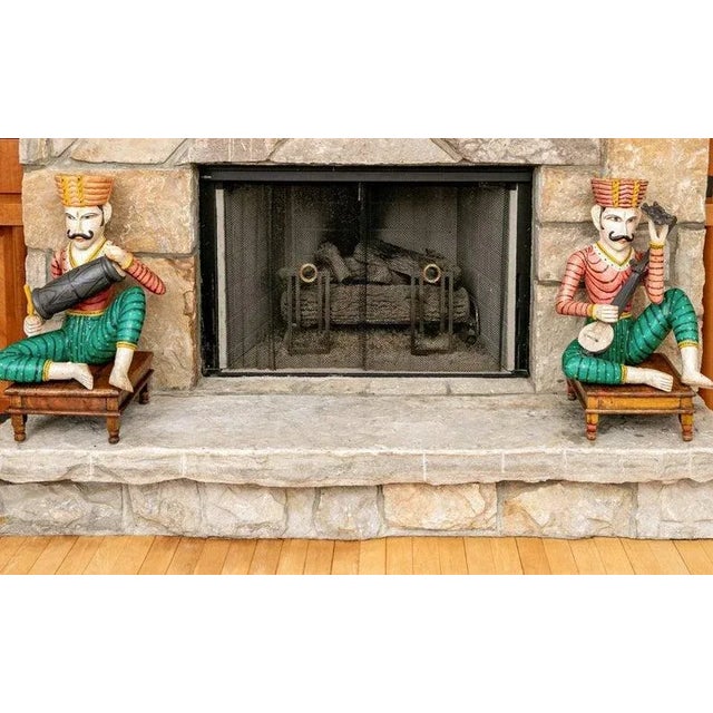 Large Antique Rajasthan Carved Musician Sculptures - a Pair For Sale - Image 4 of 11