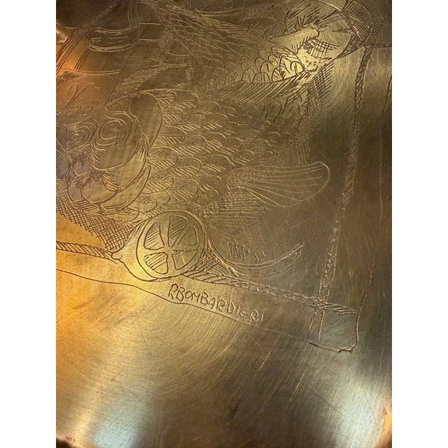 1970s Remo Bombarieri Engraved Brass Tray For Sale - Image 5 of 10