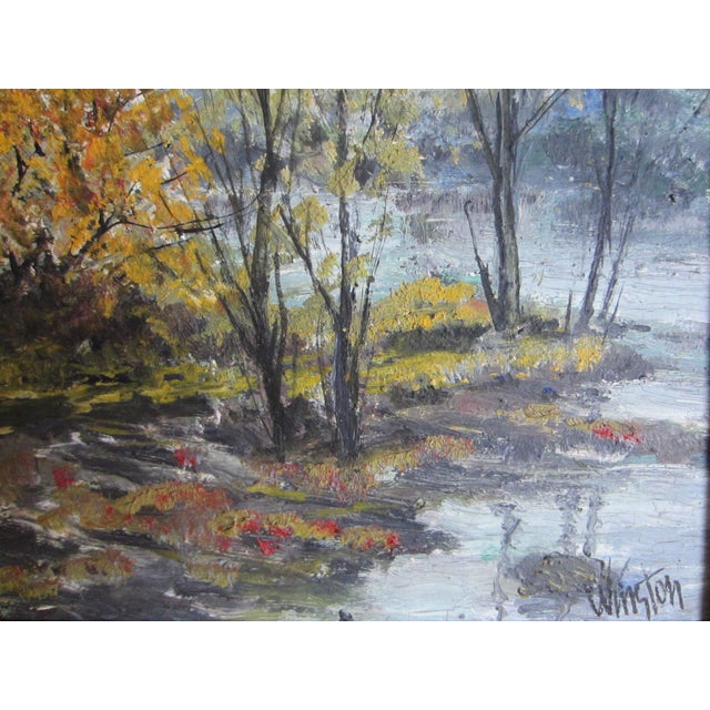 1960s Impressionist Autumn Landscape Oil on Board Signed Winston For Sale - Image 9 of 9