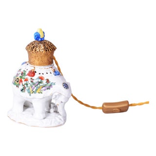 Asian Table Lamp in Brass and Porcelain, India, 1970s For Sale