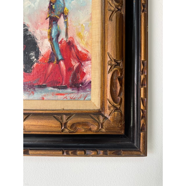 Red 1980’s Vintage “William” Spanish Bullfight Oil Painting on Canvas – Framed For Sale - Image 8 of 10