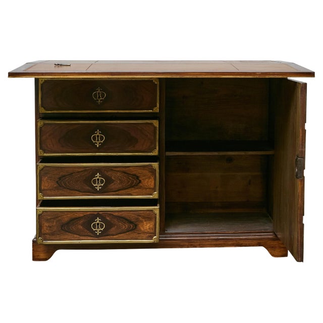 19th Century English Rosewood Campaign-Style Desk With Leather Writing Surface For Sale - Image 9 of 14