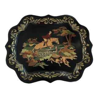 1960s Hand Painted Equestrian Tray Hunt Scene For Sale