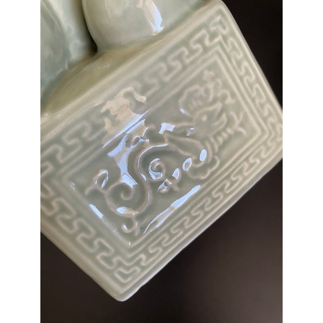 Vintage Glazed Porcelain Chinese Foo Dogs, Pair For Sale - Image 10 of 11