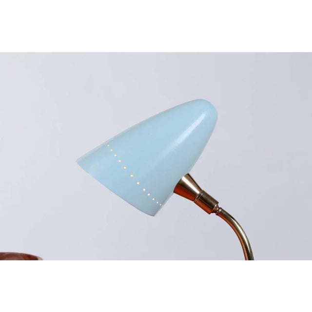 Arteluce Style Brass and Baby Blue Tripod Table Lamp, 1950s For Sale - Image 13 of 15