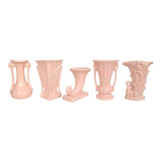 Set of 5 Vintage McCoy Vases in a Pink Matt Glaze For Sale