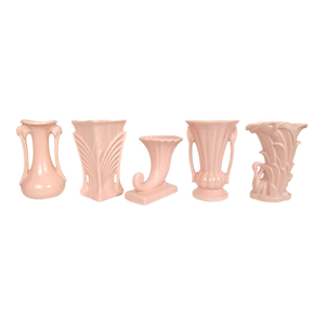 Set of 5 Vintage McCoy Vases in a Pink Matt Glaze