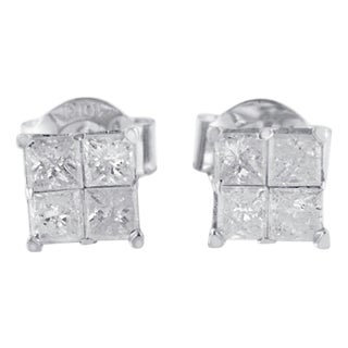10k White Gold Diamond Stud Earrings (0.60 cttw, I-J Color, I2-I3 Clarity) For Sale
