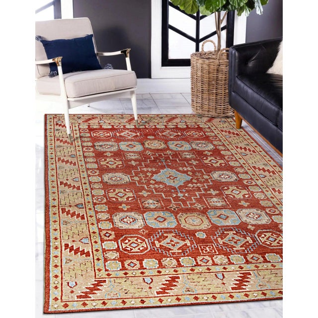 6x9 Majestic Versatile Coral Traditional Geometric Hand Knotted Wool Carpet Rug For Sale - Image 4 of 9
