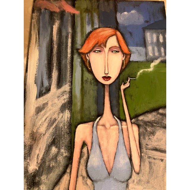 Contemporary Contemporary Original Outsider Artist Terry Herb “Red Hot Walking” Female Portrait Painting For Sale - Image 3 of 5
