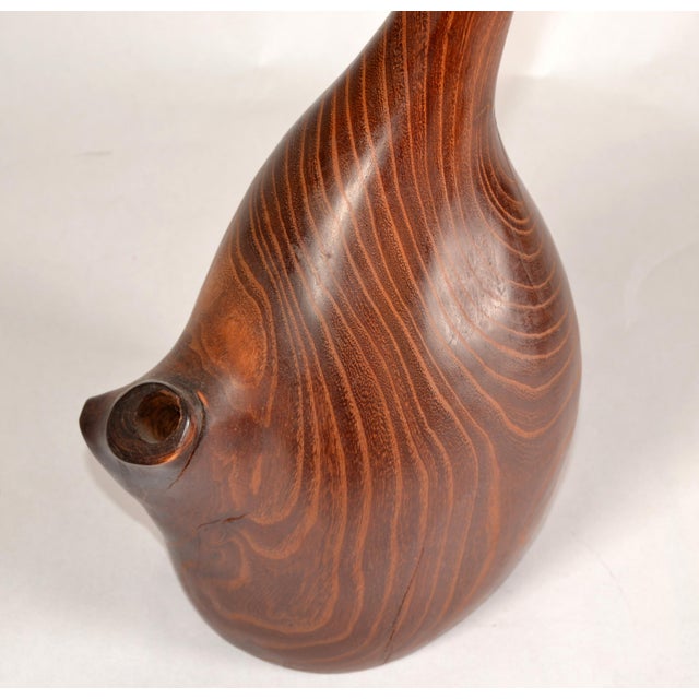 Brown Vintage Solid Teak Wood Orchid Vase Mid-Century Modern Art & Crafts Movement For Sale - Image 8 of 13