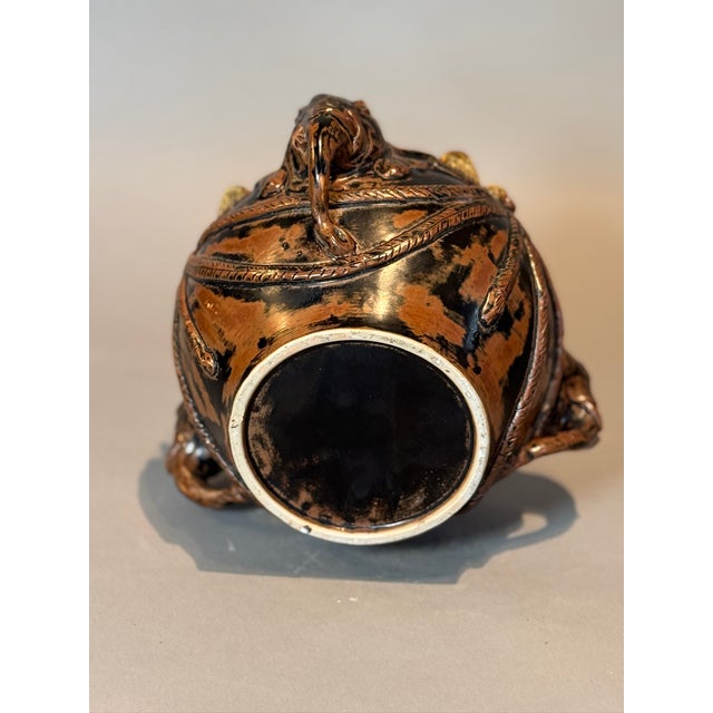 Traditional Antique Elephant Motif Ceramic Vessel With Gilded Accents For Sale - Image 3 of 7