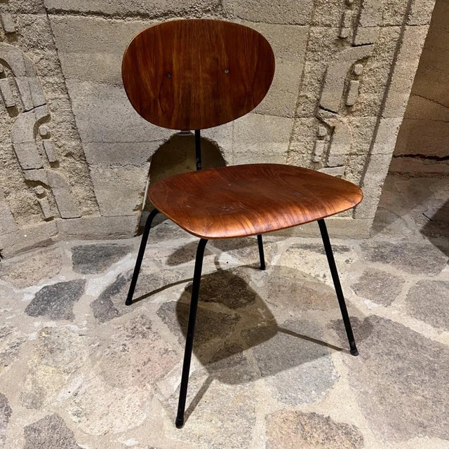 Wood 1950s Molded Bent Plywood Chair Metal Base After Eames For Sale - Image 7 of 10