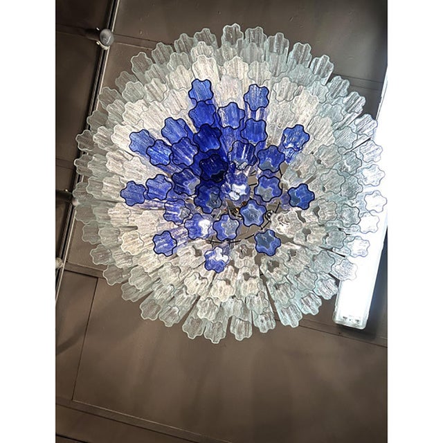 Large Transparent and Blue Tronchi Murano Glass Chandelier from Simoeng For Sale - Image 6 of 7