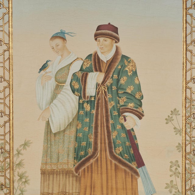 Large Oriental Style Painting of Figures in a Garden For Sale In West Palm - Image 6 of 12