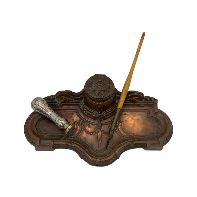 Art Nouveau French Bronze Desk Tidy with Inkwell, 1910s For Sale - Image 11 of 18